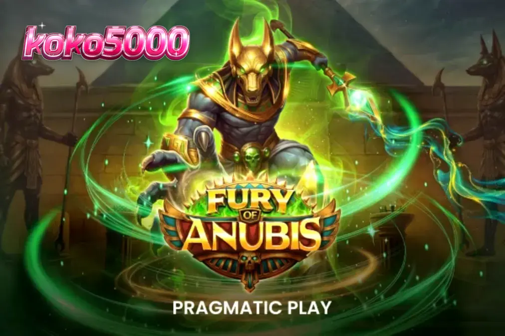 Tampilan visual slot Fury of Anubis dengan latar belakang makam Mesir yang gelap dan penuh api.